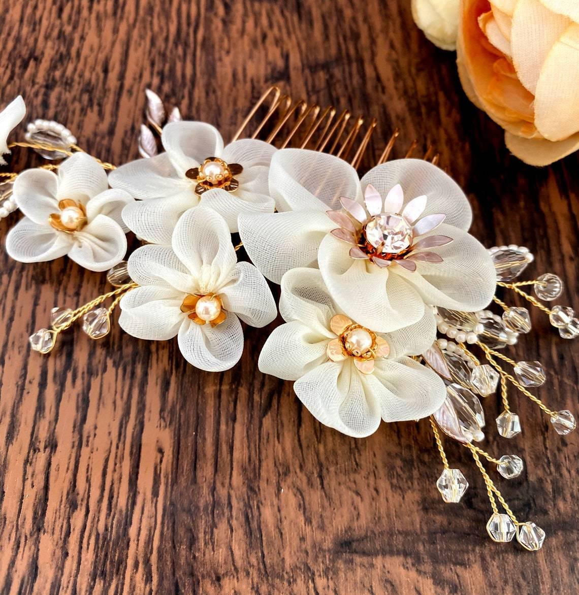 Cloth gold flower bridal hair comb insert comb 673125233255 - COCOMELODY