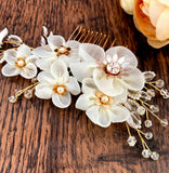Cloth gold flower bridal hair comb insert comb 673125233255 - COCOMELODY
