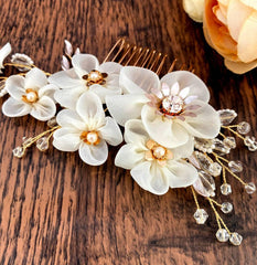 Cloth gold flower bridal hair comb insert comb 673125233255 - COCOMELODY