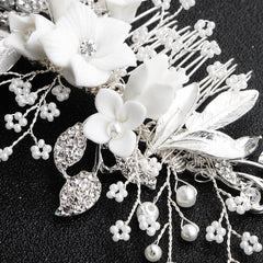 Pearl beaded hair comb Handmade ceramic flower comb 589015686895 - COCOMELODY