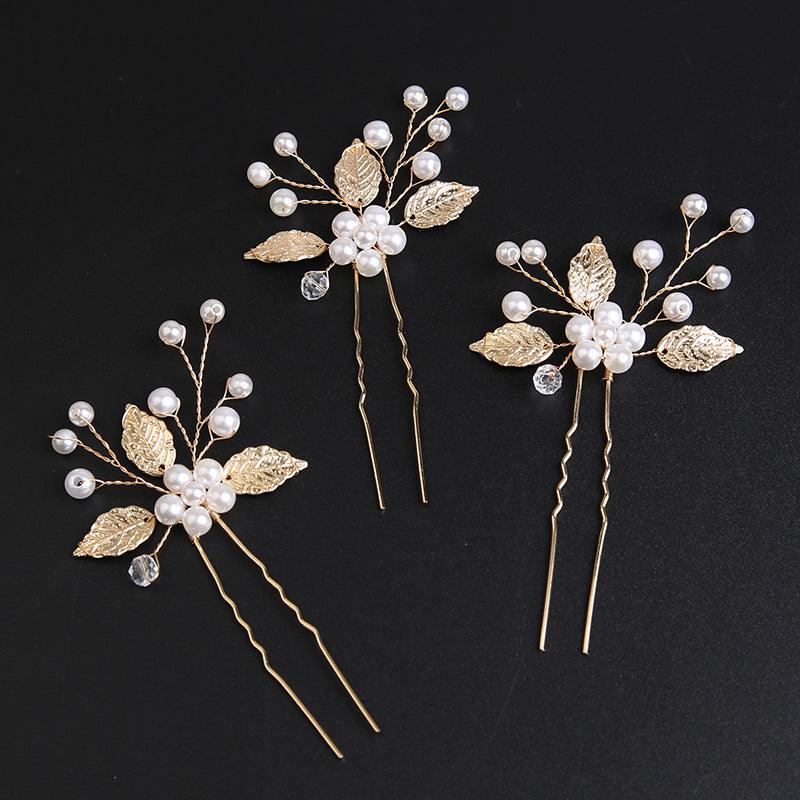Pearl bridal hairpin Headpiece Hair pin Wedding accessories set of 3 686678591615 - COCOMELODY