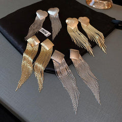 Silver needle heart square metal tassel earrings 687956869389 - COCOMELODY