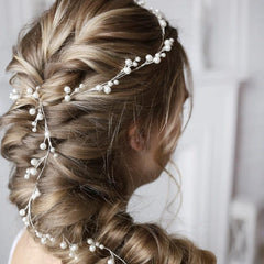 Bride wedding headwear 1 meter long pearl copper hair chain handmade hair accessories 782453848826 - COCOMELODY