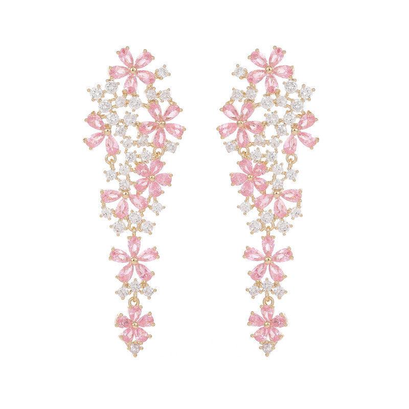 Colored zircon flower earrings 722044565739 - COCOMELODY
