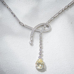 Water drop yellow treasure gold-plated ribbon knot necklace 795816733199 - COCOMELODY