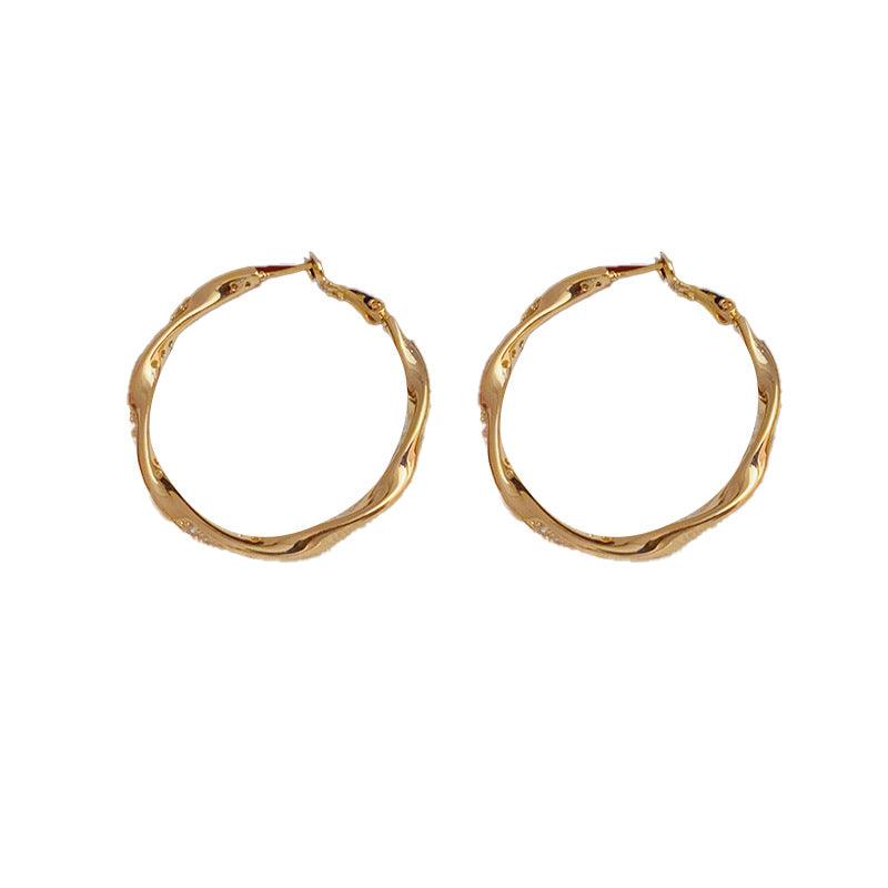 Diamond set metal hoop earrings 750500761296 - COCOMELODY