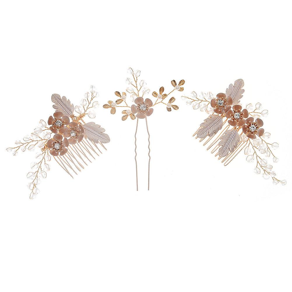Bridal Accessories Hairpin Hair set Handmade crystal flower hair comb Pearl comb 643477798259 - COCOMELODY