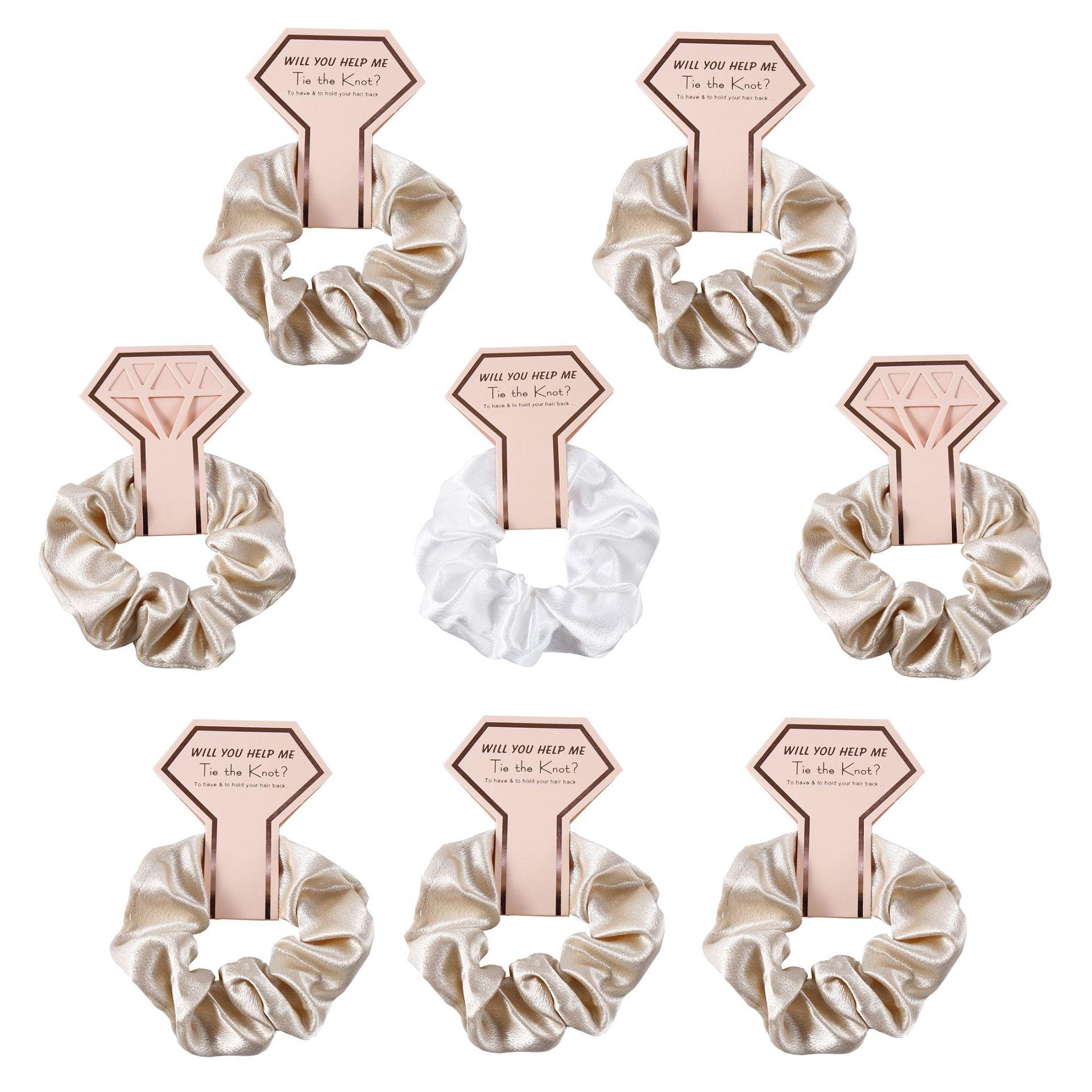 Crown Card Crystal Satin scrunchie Wedding party Gift Fashion solid color hair tie set 676812975531 - COCOMELODY