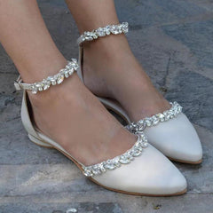 Rhinestone Ankle Strap Pointy Flat Shoes 728300420906 - COCOMELODY