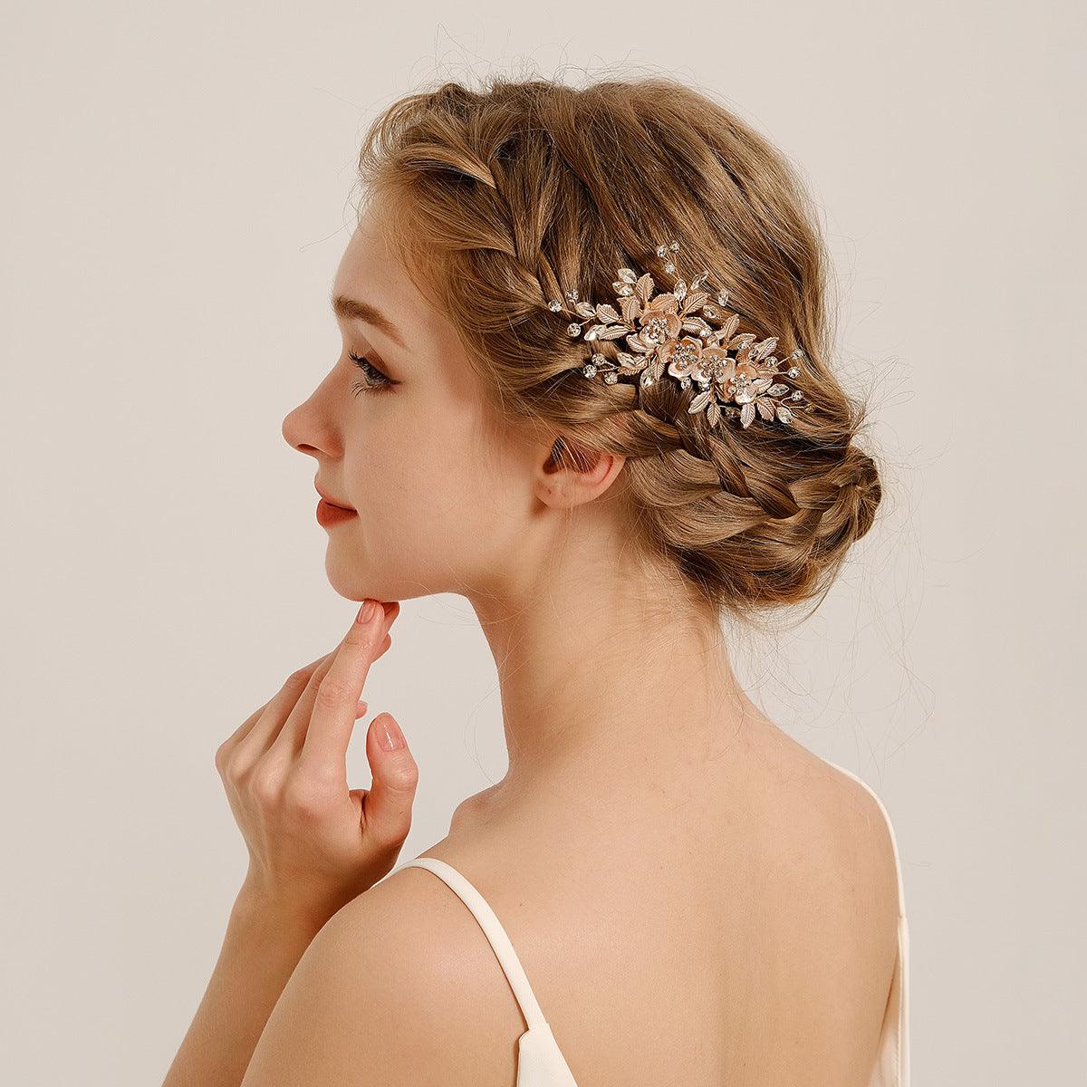 Bridal Headwear Flower Leaf Hair Comb Pin Exquisite hair ornaments Alloy flower Hairpin comb set 566273410210 - COCOMELODY