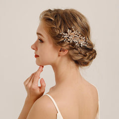 Bridal Headwear Flower Leaf Hair Comb Pin Exquisite hair ornaments Alloy flower Hairpin comb set 566273410210 - COCOMELODY