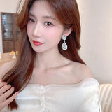 Long drop set zircon earrings 812324678919 - COCOMELODY