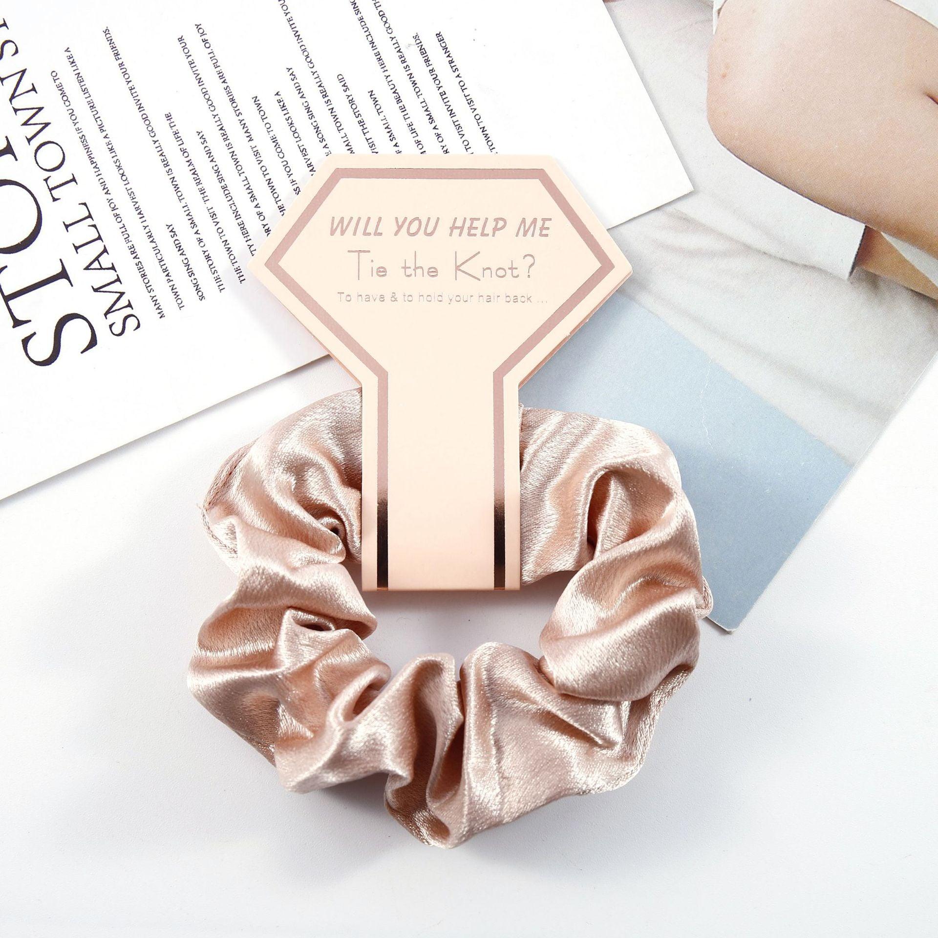 Crown Card Crystal Satin scrunchie Wedding party Gift Fashion solid color hair tie set 676812975531 - COCOMELODY