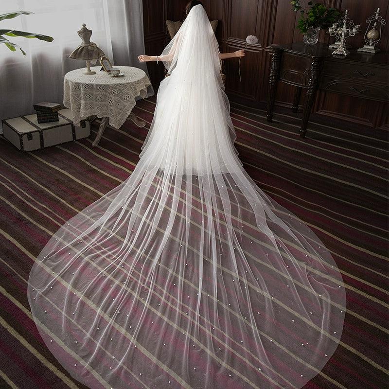 Trailing Pearl Yarn Double-Layer Covered Face Veil 606087692939 - COCOMELODY