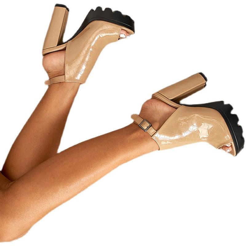 Peep Toe Ankle Strap Pointy Block Heel Sandals 666210033920 - COCOMELODY