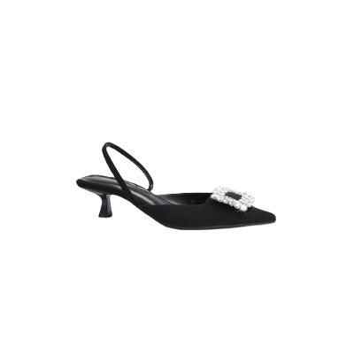 Black Rhinestone Ankle Strap Pointy Mid Heel Sandals 670997112279 - COCOMELODY