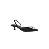 Black Rhinestone Ankle Strap Pointy Mid Heel Sandals 670997112279 - COCOMELODY
