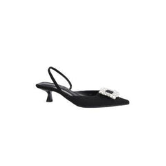 Black Rhinestone Ankle Strap Pointy Mid Heel Sandals 670997112279 - COCOMELODY