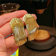 Curved fringe sterling silver needle temperament earrings 682572157026 - COCOMELODY