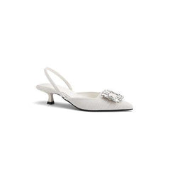 Black Rhinestone Ankle Strap Pointy Mid Heel Sandals 670997112279 - COCOMELODY