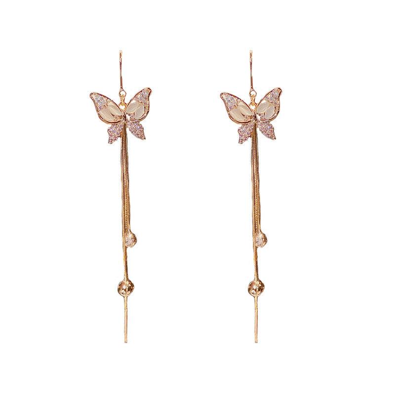 Zircon butterfly fringe earrings Fashion everything earrings 653045976680 - COCOMELODY