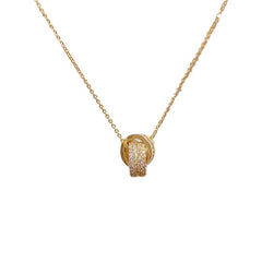 Micro-encrusted zircon intersecting ring necklace double ring buckle 701287105016 - COCOMELODY
