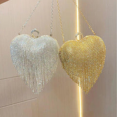 Tasseled rhinestone bag Party diamond hand bag A socialite hand skew straddle dinner bag 760609227630 - COCOMELODY