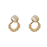 Fashion simple light luxury cat's eye diamond pearl earrings 796095958778 - COCOMELODY