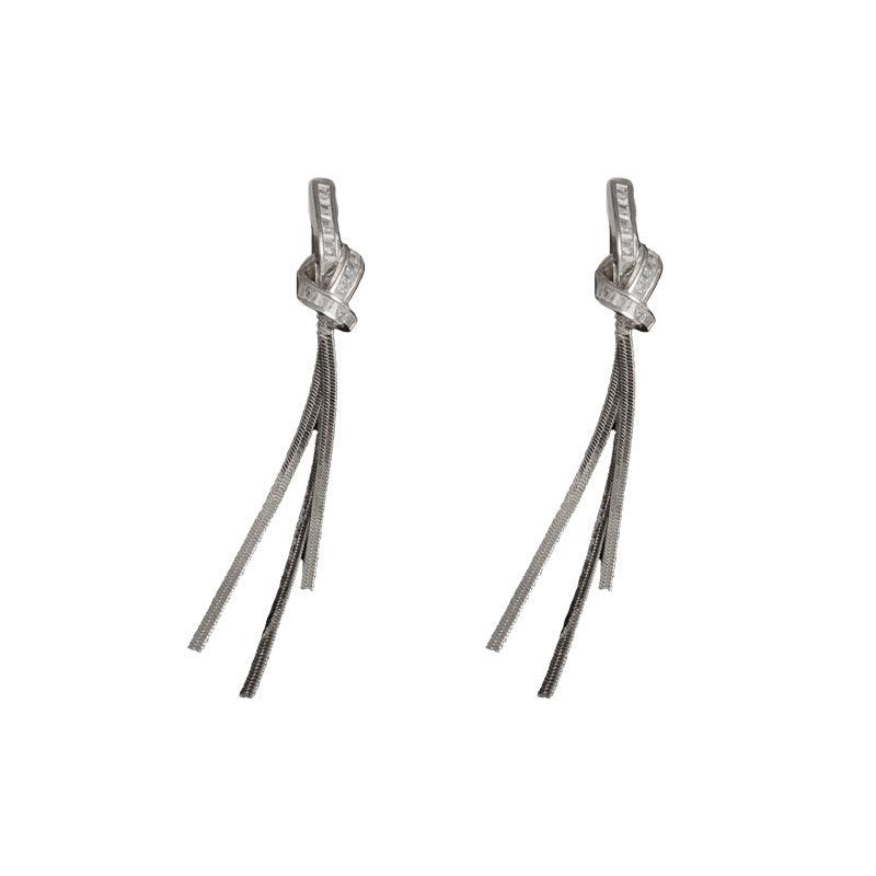 Delicate light luxe zircon knot fringe earrings temperament long earrings 800256901146 - COCOMELODY