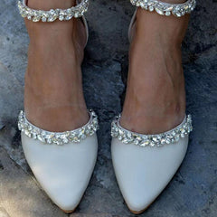 Rhinestone Ankle Strap Pointy Flat Shoes 728300420906 - COCOMELODY