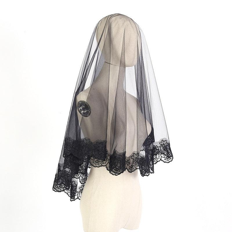 Halloween headwear Ghost bridal veil black short 639316031571 - COCOMELODY