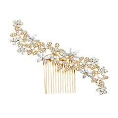 Leaf Hair Comb Alloy Five Petals Flower Rhinestone Accessories 742866021338 - COCOMELODY
