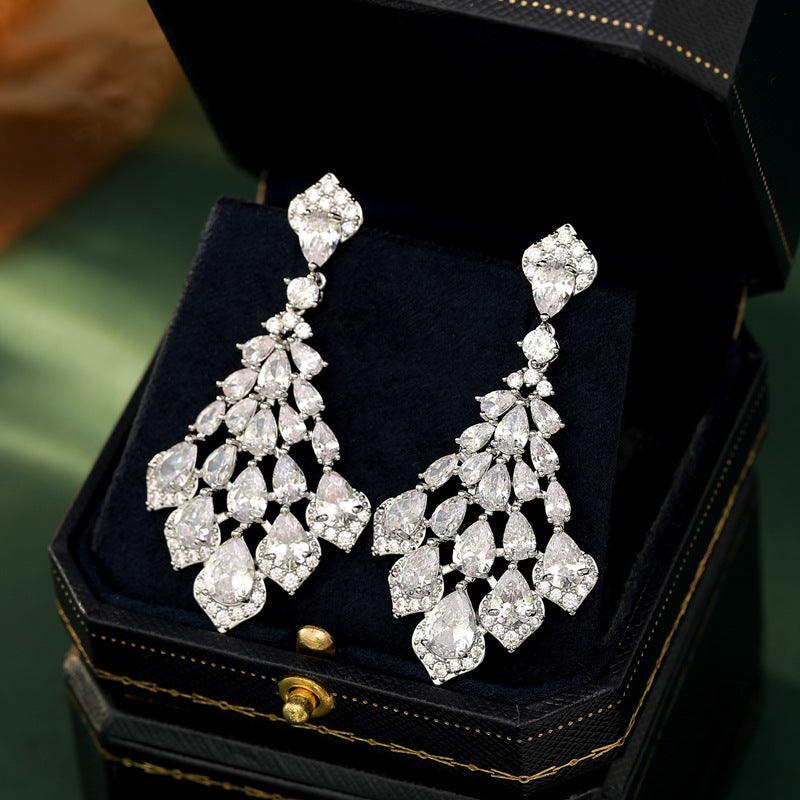 Diamond feather earrings 712913607847 - COCOMELODY