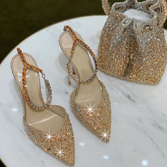 Glitter Ankle Strap Pointy Stiletto heel Sandals 772939443259 - COCOMELODY