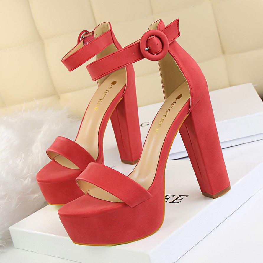 Suede Ankle Strap Block Heels 550122184120 - COCOMELODY