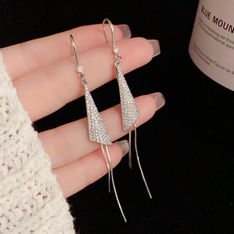 Miniature Zircon Triangular Long Tassel Ear Hook 807973724138 - COCOMELODY