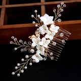 Bridal accessories Gold leaf hair up hair comb Handmade rhinestone headdress flower comb 698449649574 - COCOMELODY