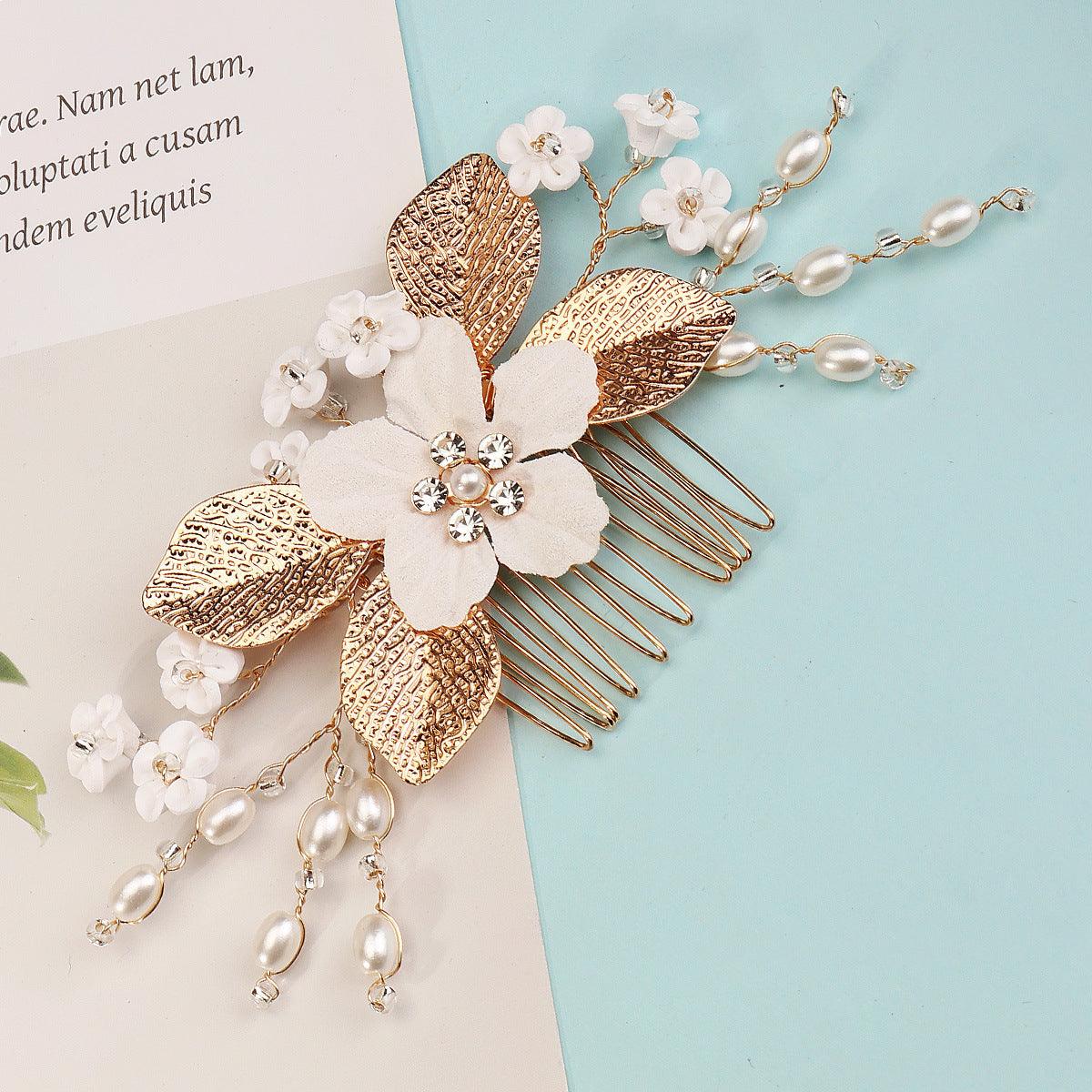 Bridal headwear Hairpin comb Wedding party wedding photo hairpin white polymer clay flower hair comb 768293185702 - COCOMELODY