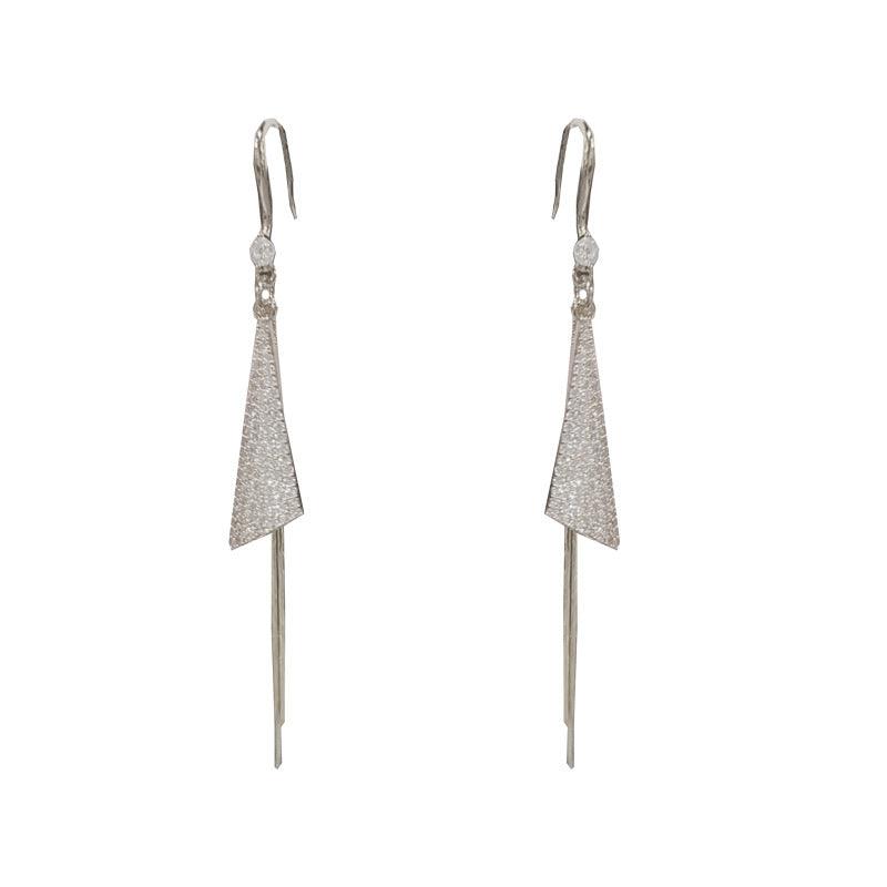 Miniature Zircon Triangular Long Tassel Ear Hook 807973724138 - COCOMELODY