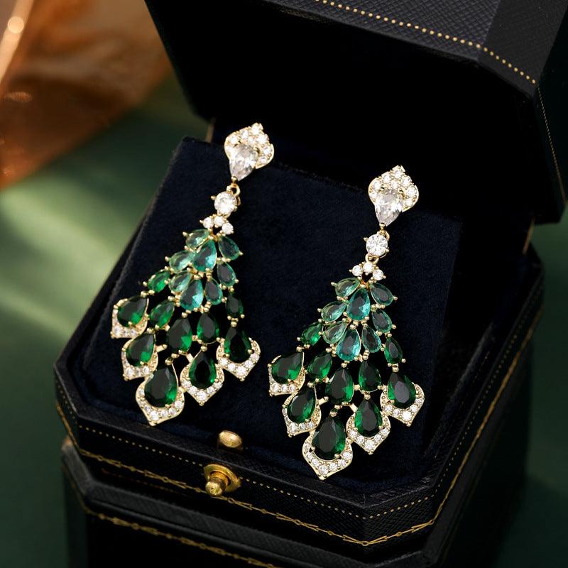 Diamond feather earrings 712913607847 - COCOMELODY