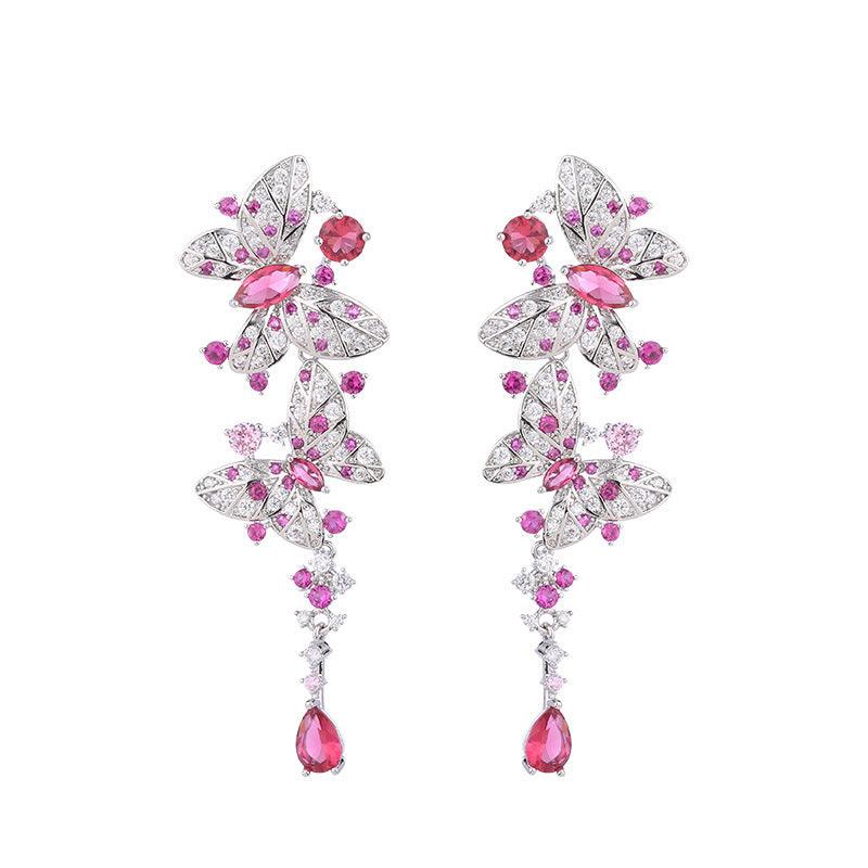 Long butterfly tassel zircon earrings 717866240971 - COCOMELODY