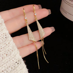 Miniature Zircon Triangular Long Tassel Ear Hook 807973724138 - COCOMELODY