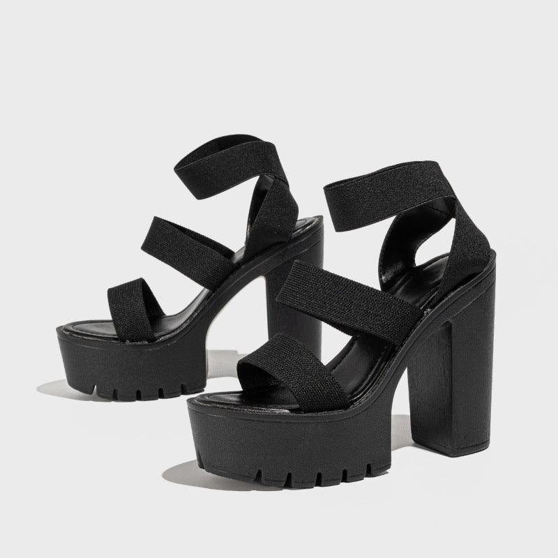 Apricot Round Ankle Strap Block Heel Sandals 775267776406 - COCOMELODY