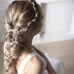 Bride wedding headwear 1 meter long pearl copper hair chain handmade hair accessories 782453848826 - COCOMELODY