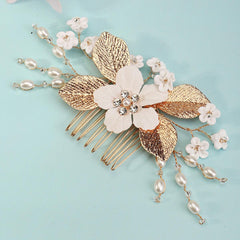 Bridal headwear Hairpin comb Wedding party wedding photo hairpin white polymer clay flower hair comb 768293185702 - COCOMELODY