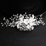 Pearl beaded hair comb Handmade ceramic flower comb 589015686895 - COCOMELODY