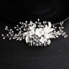 Pearl beaded hair comb Handmade ceramic flower comb 589015686895 - COCOMELODY
