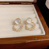 Fashion simple light luxury cat's eye diamond pearl earrings 796095958778 - COCOMELODY