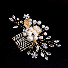 Gold leaf updo hair comb ornaments handmade rhinestone headdress bridal accessories 698964279630 - COCOMELODY