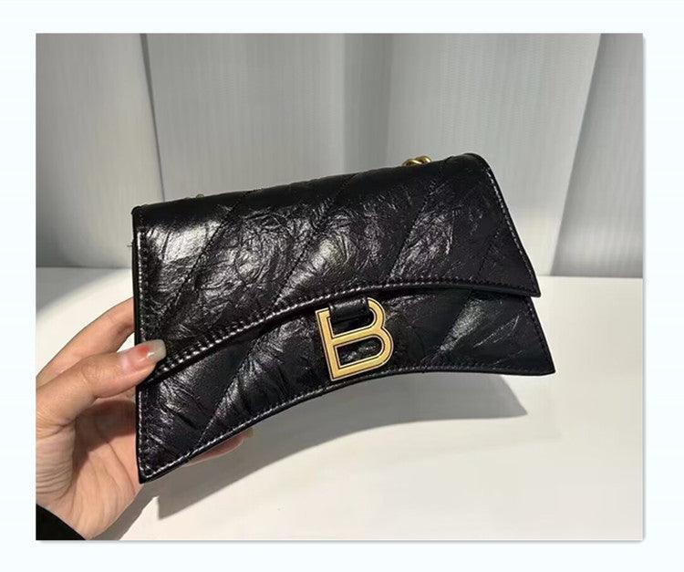 Cowhide pleated diamond check chain bag evening bag 706471330384 - COCOMELODY